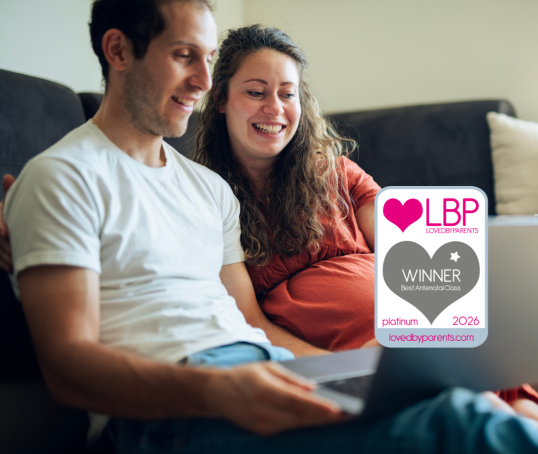 Couple sitting on sofa with laptop